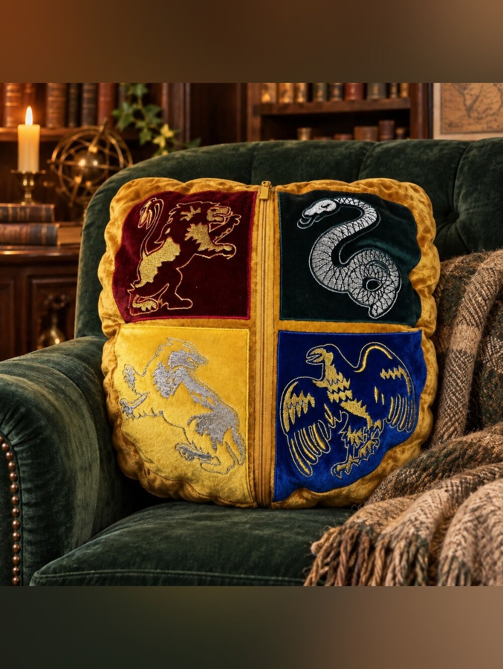 Harry Potter Golden Snitch Hogwarts Crest Transforming Plush Pillow 15” NWT